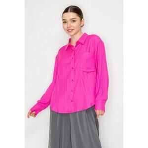 HackleBee | Women's Fuchsia Pink Button Down Collared Linen Shirt Size S, M, L
